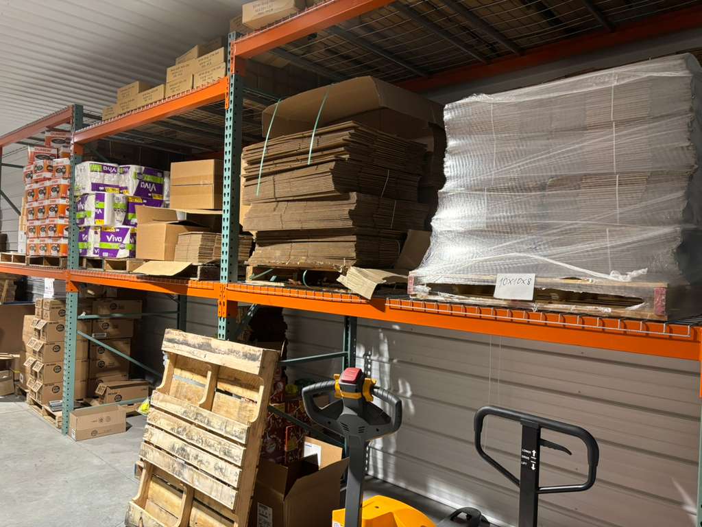 Orange pallet racking for bulk inventory storage